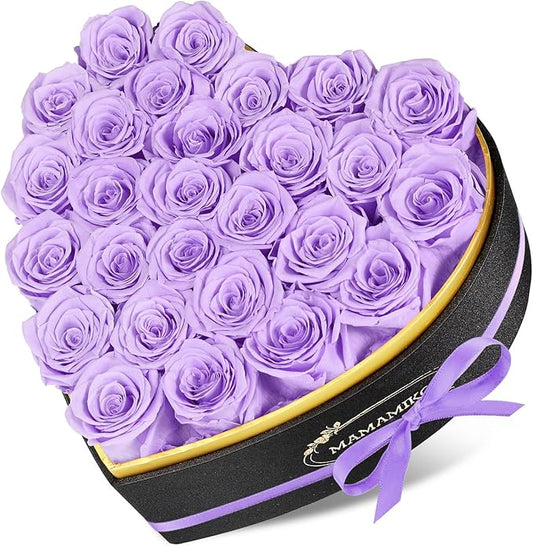 27 Preserved Roses in Heart Shape Gift Box for Her - Forever Flowers for Delivery, Eternal Rose Mothers Gifts for Mom, Wife Anniversary Birthday Gifts for Women, Purple