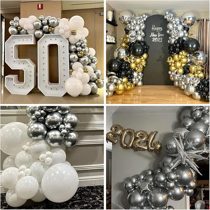 Togvu Metallic Silver Balloons Different Size, 123 Packs Silver Balloons Arch Kit, Pack of 18 12 10 5 Inch Chrome Silver Balloons Garland for Birthday, Graduation, Wedding, Anniversary Decoration