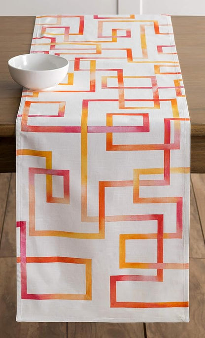 Maison d' Hermine Table Runner 100% Cotton Double Layer Table Runners 108 inches Long Decorative for Home Kitchen Dining Party Wedding Bridal Shower Spring Summer (Summer Maze, 14.50" x 108")