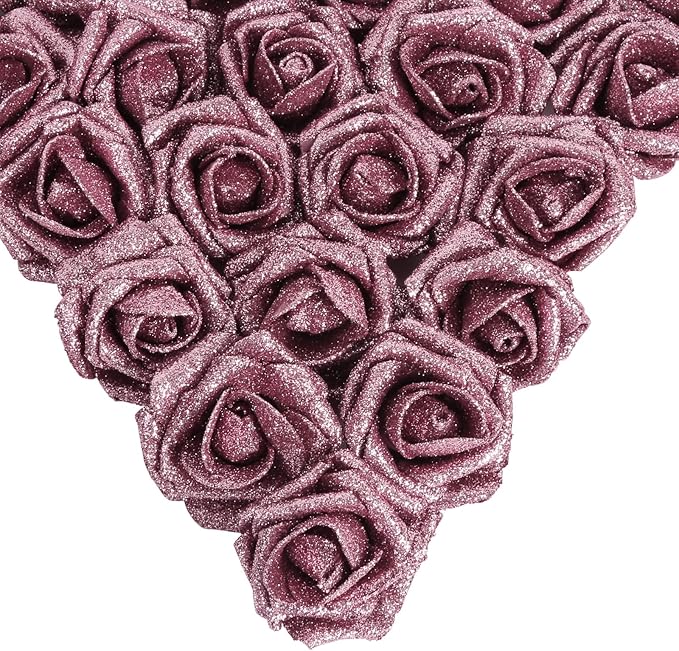 IPOPU Rose Gold Roses, 25pcs Foam Glitter Roses Glitter Flowers Foam Rose with Stem for DIY Wedding Bridal Bouquet Home Party Decoration(Rose Gold)