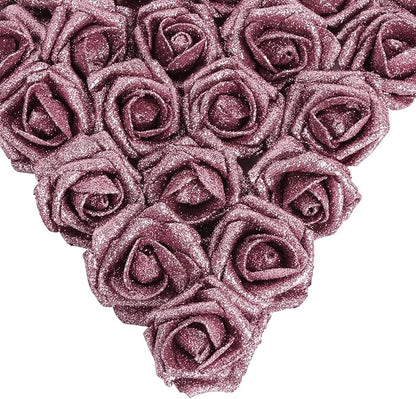 IPOPU Rose Gold Roses, 25pcs Foam Glitter Roses Glitter Flowers Foam Rose with Stem for DIY Wedding Bridal Bouquet Home Party Decoration(Rose Gold)