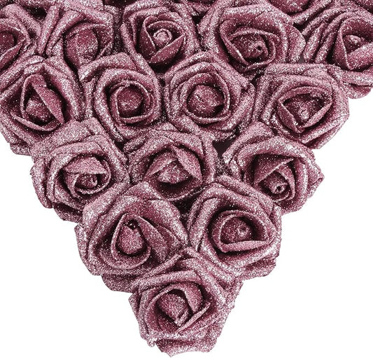 IPOPU Rose Gold Roses, 25pcs Foam Glitter Roses Glitter Flowers Foam Rose with Stem for DIY Wedding Bridal Bouquet Home Party Decoration(Rose Gold)