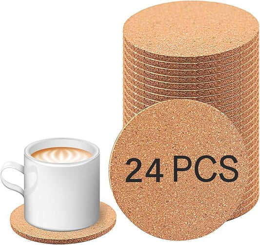 24 Pcs Cork Coasters for Drinks, Bulk Blank Coasters DIY Crafts, Non-Slip, Heat-Resistant, Absorbent and Reusable Coffee Coaster for Home Tabletop Decoration (24 Pcs)
