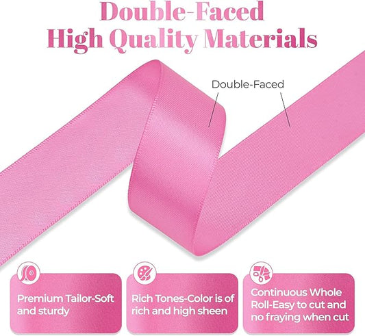 Hot Pink Satin Ribbon, Double Faced 1 Inch X 50 Yards Hot Pink Ribbon, Premium Satin Ribbon for Gift Wrapping, Crafts, Hair Bow Making, Sewing, Flower Bouquet, Wedding Party Decor