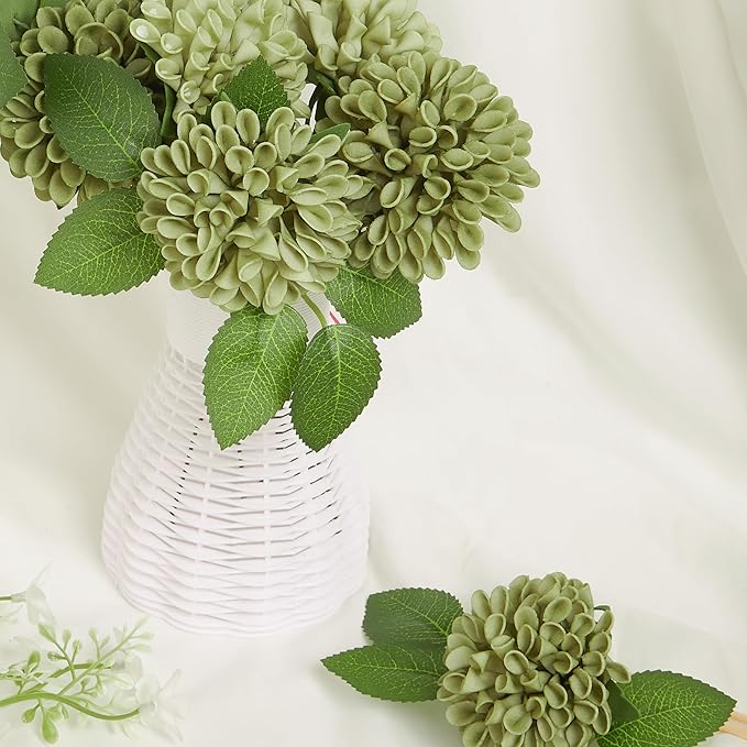 Artificial Flowers, 100pcs Artificial Rose for DIY Wedding Bouquets Centerpieces Arrangements, Elf Green Dahlia Flowers with Stem for Bridal Shower Party Home Decorations