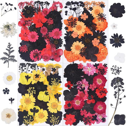 154Pcs Black Dried Pressed Flowers for Crafts,Xinxinran Dry Flowers Kit for Resin Molds,Epoxy Resin Accessories,Bookmark,Nails, Jewelry Molds,Candle Making Supplies,Soap,Frame