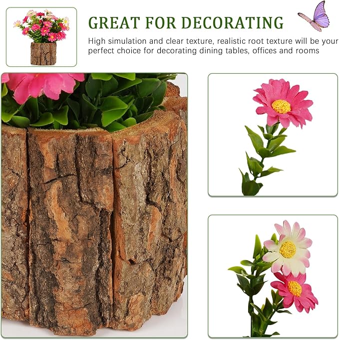 Artificial Flowers Fake Silk Hornwort Flower in Planters Flower Vase Small Rustic Potted Flower Arrangements Artificial for Home Outdoors Tabletop Decor Set of 2 (Pink1)