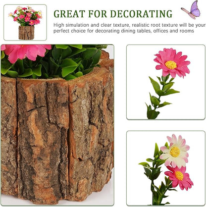 Artificial Flowers Fake Silk Hornwort Flower in Planters Flower Vase Small Rustic Potted Flower Arrangements Artificial for Home Outdoors Tabletop Decor Set of 2 (Pink1)