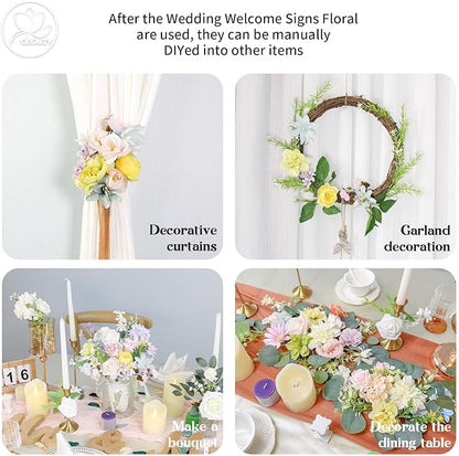 Artificial Wedding Arch Flowers for Wedding Sign,Set of 2 for Wedding Welcome Ceremony Sign,Faux Floral Swags,Wedding, Banquet and Reception Backdrop Floral Decoration (Green)