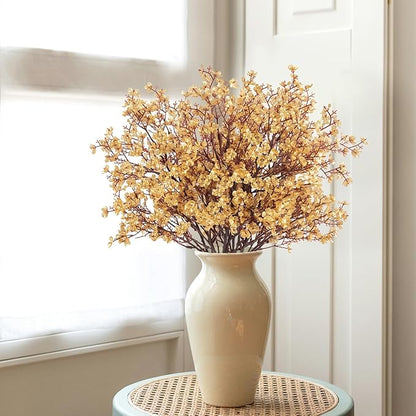 Babys Breath Artificial Flowers, 8 Bundles Gold Real Touch Fake Flowers Silk Flowers for Vase Home Office Wedding Spring Indoor Outdoor Centerpiece Table Party Decorations