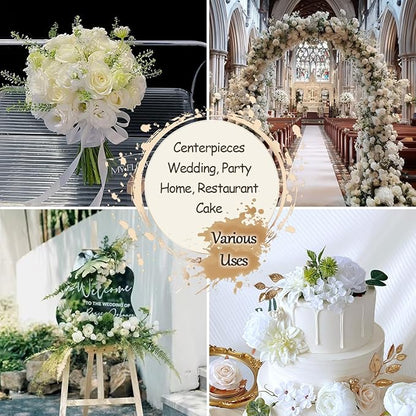 Ivory White Artificial Flowers Combo Box Set Silk Dahlia Roses Gold Leaves Stems DIY Bridal Wedding Bouquets Cake Boho Fake Floral Arrangements Baby Shower Party Table Centerpieces Home Decor Bulks