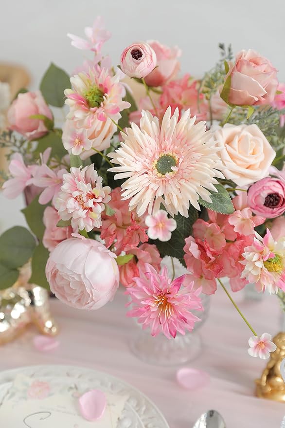 Artificial Flowers Roses Fake Flowers with Stems Light Pink Artificial Flowers for DIY Bridal Bouquets Faux Flowers Centerpieces for Table Home Decor