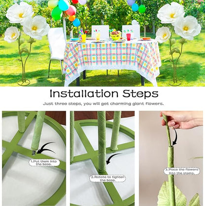 3Pcs Artificial Paper Flower Decoration, Large Fake Flowers with Standing Stems and Base, 3D Lifelike Giant Flower Home Decor, Wedding Background Decorate, Photography Props, Banquet (White)