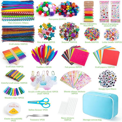 Sundaymot Arts and Crafts Supplies for Kids, 2000+Pcs DIY Craft Kits, Ages 6-10, Educational Preschool and Homeschooling Arts Programs, Children Craft Kits, Christmas Gifts for Boys and Girls.
