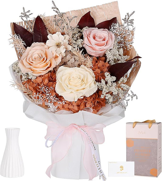Preserved Bouquet of Flowers - Forever Flowers for Delivery, Real Eternal Roses for Her Mother Mom Grandma Wife Anniversary Birthday Gifts for Women, Champagne
