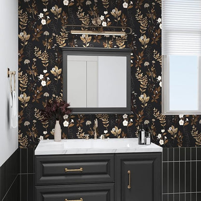 Black Wallpaper Peel and Stick Gold Leaf Contact Paper Black Gold Wallpaper 17.4" x 394" Waterproof Self-Adhesive Wall Covering for Bedroom Countertop Desk Cabinets Decor