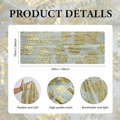 Artoid Mode Sage Green Gold Dahlia Flower Gauze Table Runner 120 Inch 10FT, Glitter Metallic Foil Sheer Cheesecloth Dining Holiday Table Decor for Home Party