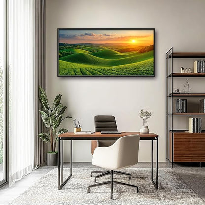 Framed Large Pictures Wall Art for Living Room, Sunset Nature Scenery Oversized Wall Decor Green Hills Landscape Canvas Print Painting Extra Large Framed Artwork for Bedroom Office 60"x30"