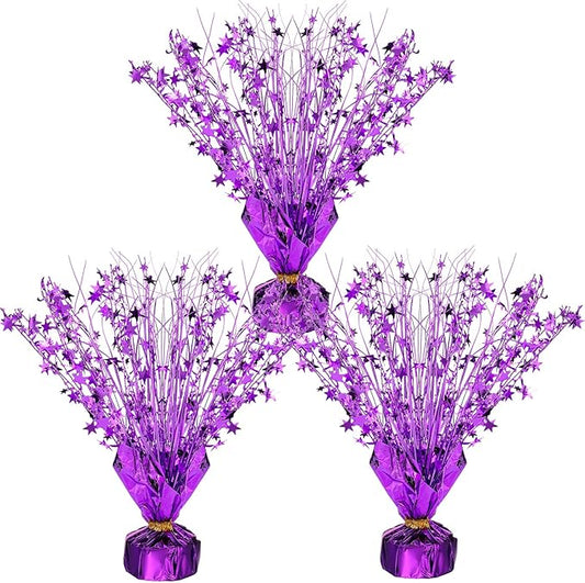 Crowye 3 Pieces Metallic Foil Spray Centerpiece Christmas Party Star Table Decoration Burst Centerpieces Fall Table Decor for Birthday New Year 2026 Party Holiday(Purple)