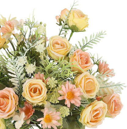 3 Pcs Artificial Rose Flowers Fake Flowers Bouquet Faux Flower Arrangement for Wedding Home Centerpieces Decor(Champagne)