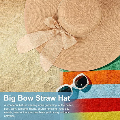 DRESHOW Beach Hats for Women Big Straw Wide Brim Summer Hat Floppy Foldable Roll up Cap Sun Hat UPF 50+