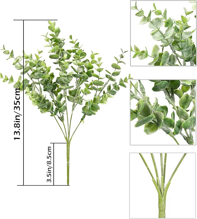 Flojery 4Pcs Artificial Eucalyptus Plant Fake Silver Dollar Eucalyptus Branches Greenery Wedding Jungle Theme Party Home Decor (Green)