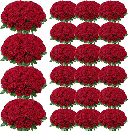 150 Pcs Roses Artificial Flowers, Silk Crimson Burgundy Artificial Flowers Petals Long Stem Roses for Wedding Bouquet Home Party Decor