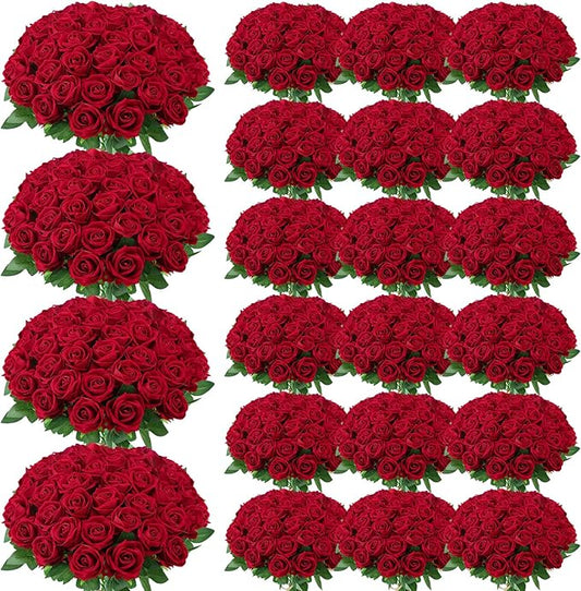150 Pcs Roses Artificial Flowers, Silk Crimson Burgundy Artificial Flowers Petals Long Stem Roses for Wedding Bouquet Home Party Decor