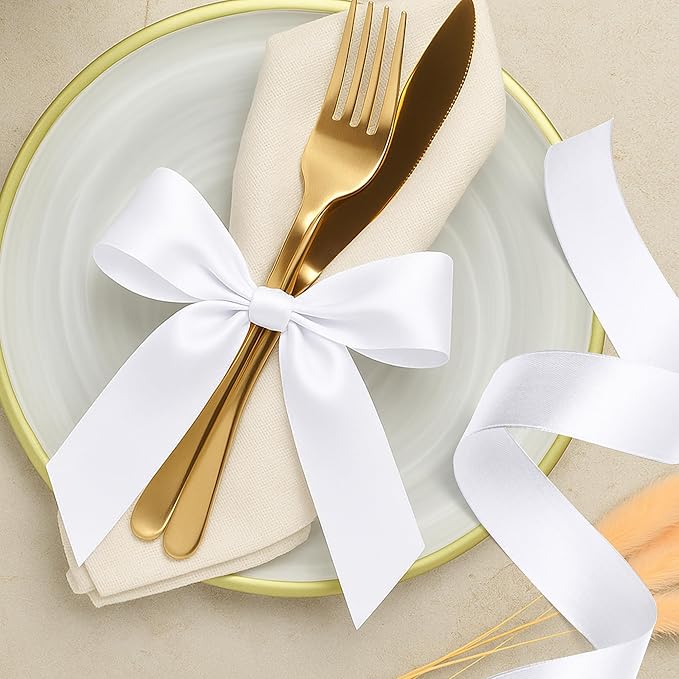 Fullive White Ribbon for Gift Wrapping, 30 Yards White Ribbon 1 1/2 Inch, Solid Polyester Satin Wedding Ribbons for Wedding Christmas Decorations DIY Hair Bows Wrapping Bouquet Floral Arrangements