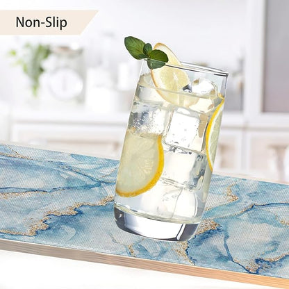 Marble Placemats Set of 6,Blue Gold Elegant Marbling Place Mats Heat Resistant Washable Non-Slip Table Mats for Party Kitchen Dining Decor 12x18 Inch