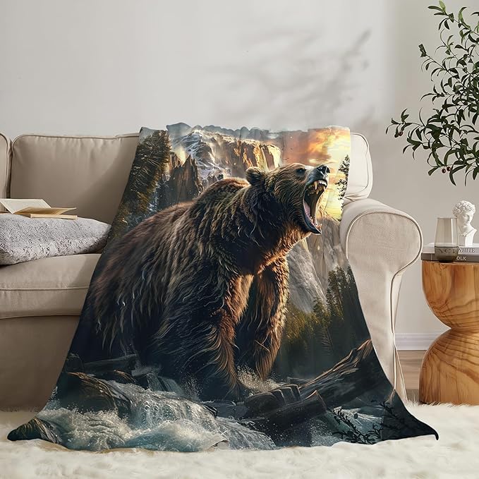 Bear Blanket Throw for Cabin Decor - Soft Warm Cozy Fleece for Girls, Boys, Men, Women, Kids, Adults - Couch, Sofa, Bed - 50"x40"