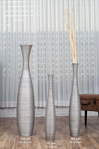 Leewadee Large Silver Home Decor Floor Vase - Wooden 41 inch Tall Farmhouse Decor Flower Holder for Fake Plant and Pampas Grass