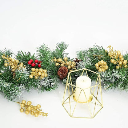 DearHouse 14 Pack Christmas Glitter Berries Stems, 7.8Inch Artificial Christmas Picks for Christmas Tree Ornaments, DIY Xmas Wreath, Crafts, Holiday and Home Decor (Gold)