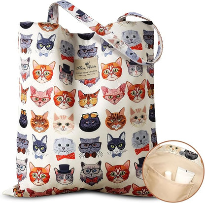 Aesthetic Cotton Tote Bag for Women - Reusable Shoulder Bag with Buckle Fabric Bag for Gym, Travel, Work