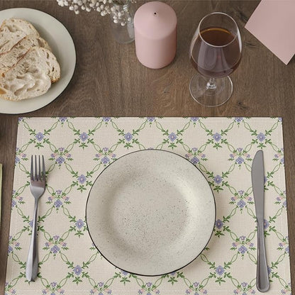 Floral Placemats Set of 4, Greenery Table Mat for Home Kitchen, Restaurants, Outdoor Linen Washable Place Mats 12x18 inch Party Event Dining Decoration-02