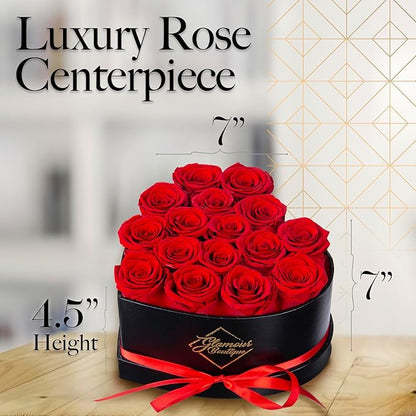 GLAMOUR BOUTIQUE 16 Flower Forever Heart Shape Box - Preserved Roses Gift for Her, Preserved Flowers, Red