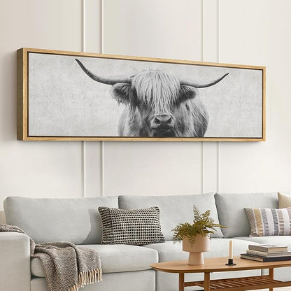 SIGNFORD Large Framed Canvas Print Wall Art Highland Gentleman Portrait of a Highland Cow Illustrations Modern Art Relax/Calm Warm for Living Room, Bedroom, Office - 60"x20"