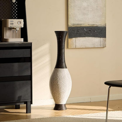 Large Hand-Woven PVC Rattan Look Floor Vase, 39.37 Inch Tall Home Decor Floor Vase for Fake Flower Dried, Farmhouse Decorative Flower Holder for Living Room, Bedroom, Dining Room, Entryway, Hallway