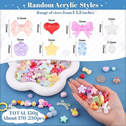 Assorted 200-260PCS Mixed Colors Acrylic Beads for Bracelet Making, Flower Bow GummyBear Bracelet Charms,Cute Beads for Jewelry Making DIY Necklace Keychain Phone Charm Christmas Gift
