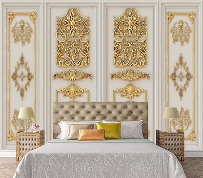Eierme-Interior Walls with Golden Relief Patterns Mural Wallpaper Peel and Stick 90" x 67"