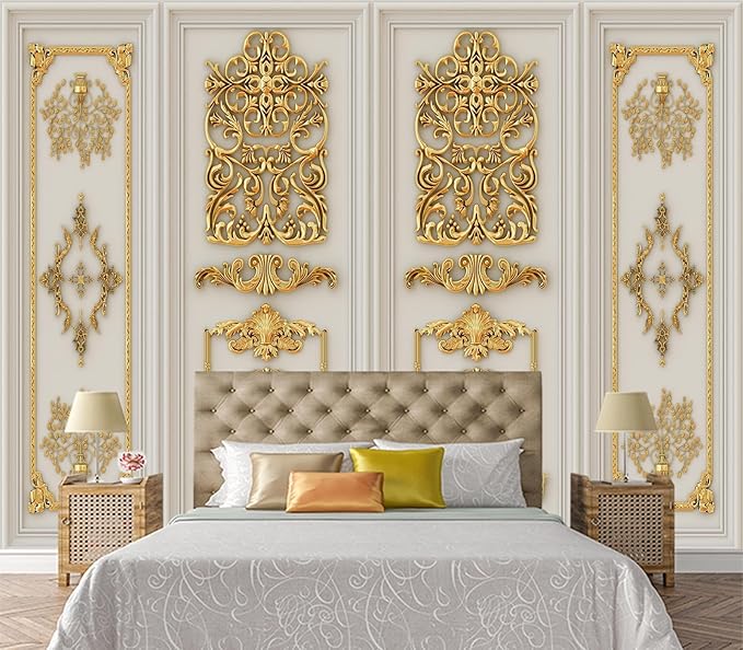 Eierme-Interior Walls with Golden Relief Patterns Mural Wallpaper Peel and Stick 137" x 102"