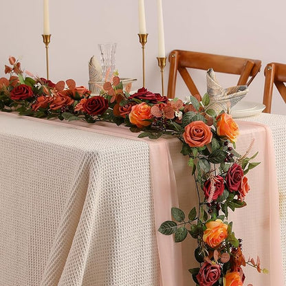 5FT Artificial Rose Flower Burgundy Fake Floral Garland for Wedding Ceremony Backdrop Arch Flowers Table Centerpieces Decorations