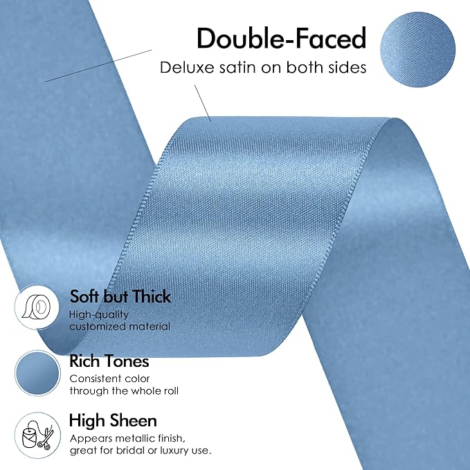 MEEDEE Smoke Blue Satin Ribbon 1-1/2 Inch Dusty Blue Ribbon Lux Double Faced Satin Ribbons by 50 Yards Polyester Satin Ribbons for Crafts, Weddings, Flower Bouquet, Holiday Decorating