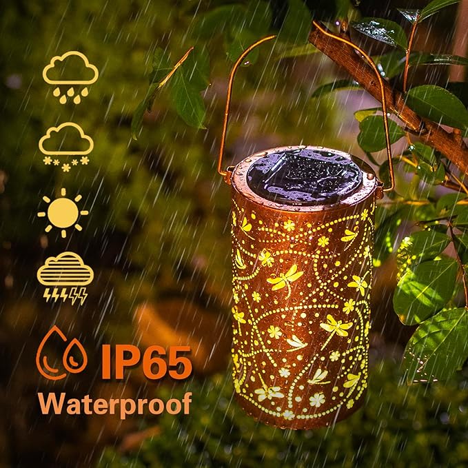 Christmas Gifts for Women Dragonfly Solar Lanterns Outdoor Waterproof Hanging Solar Lights Dragonfly Gifts for Women Men Metal Decorative LED Lanterns for Garden Decor,Yard,Patio,Lawn,Tabletop,Pathway