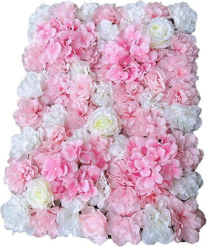 16"x 24" Artificial Flower Wall Panels,Flower Wall Mat Silk Flower Panels for Outdoor Garden Backyard Fence Fence Privacy Screen and Indoor Wall Decor(12Pcs Pink+White,Style 2)