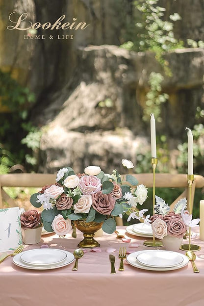 Lookein Artificial Flowers for DIY Wedding Decoration Bridal Bouquet Table Centerpieces Flower Wreaths Aisle Decoration Home Decor, Elegant Dusty Rose