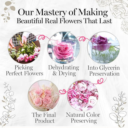 GLAMOUR BOUTIQUE Preserved Flowers Bouquet - Flowers Forever in a Box with Hydrangeas & More, Gift Ready for Anniversary, Birthday, Mother's Day, Long-Lasting 1-3 Years - Pink