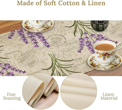 Floral Lavender Table Runner,Vintage Rustic Country Romantic Purple Flower Pattern Print Burlap for Hotel Indoors Outdoor Dining Room Kitchen Home Decor, 13x60in