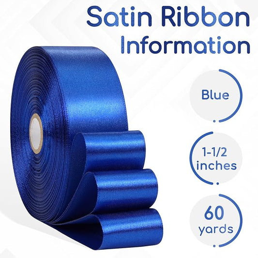 Blue Ribbon 1-1/2 Inch x 60 Yards, Royal Blue Satin Ribbon for Crafts, Gift Wrapping, Flower Bouquet, Baby Shower, Birthday, Wedding and Festival Decor