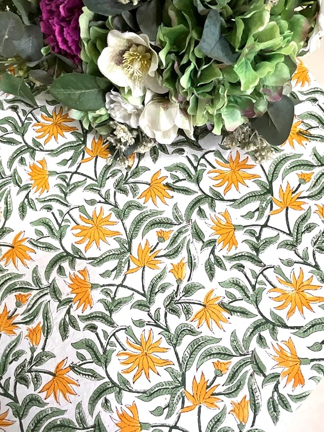 ATOSII Noor 100% Cotton Round Tablecloth, Handblock Print Floral Table Cloth for Kitchen Dining Linen I Parties, Weddings, Outdoors, Spring Summer Decor I 72" Inches Round
